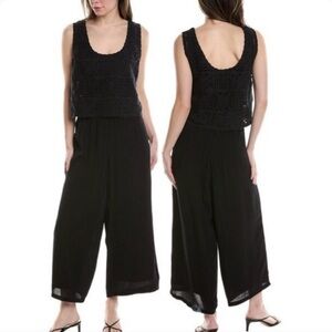 THREE DOTS Crochet Top Jumpsuit Black $158 Retail NWT